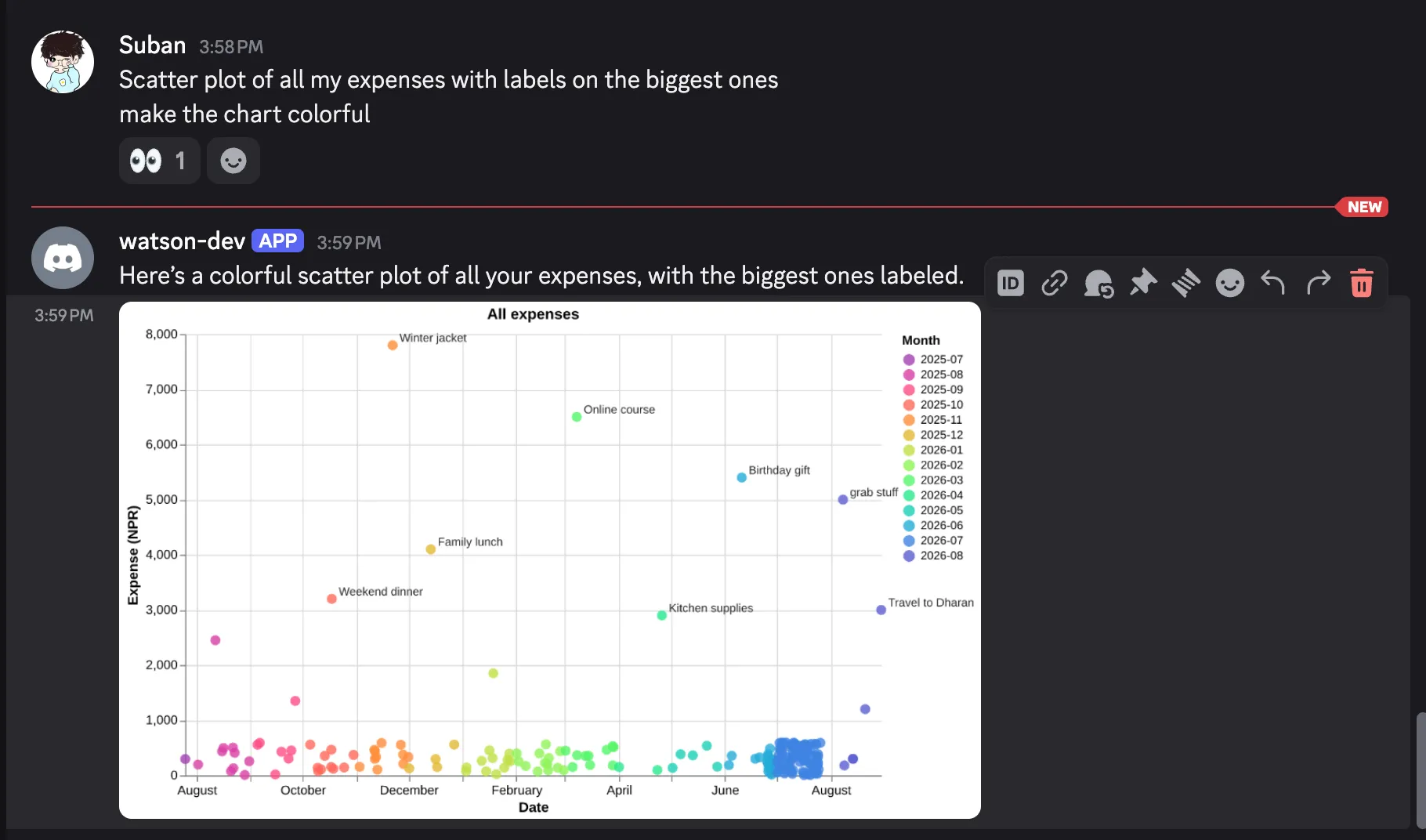 Example expense chart generated by the agent